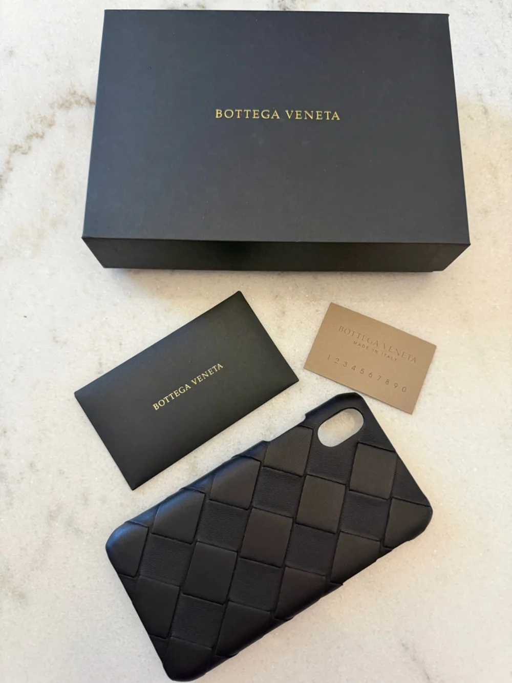 Bottega Veneta brown/Black Intrecciato Leather IPHONE XS Phone Case